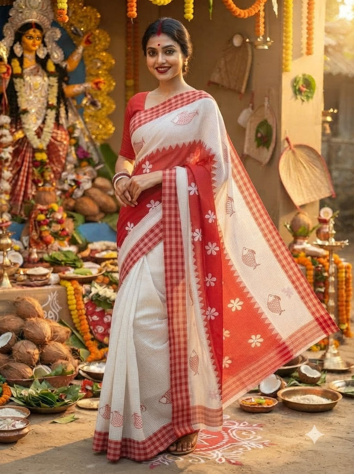 Matsyarekha Reshom Kota Saree With Applique Embroidery work