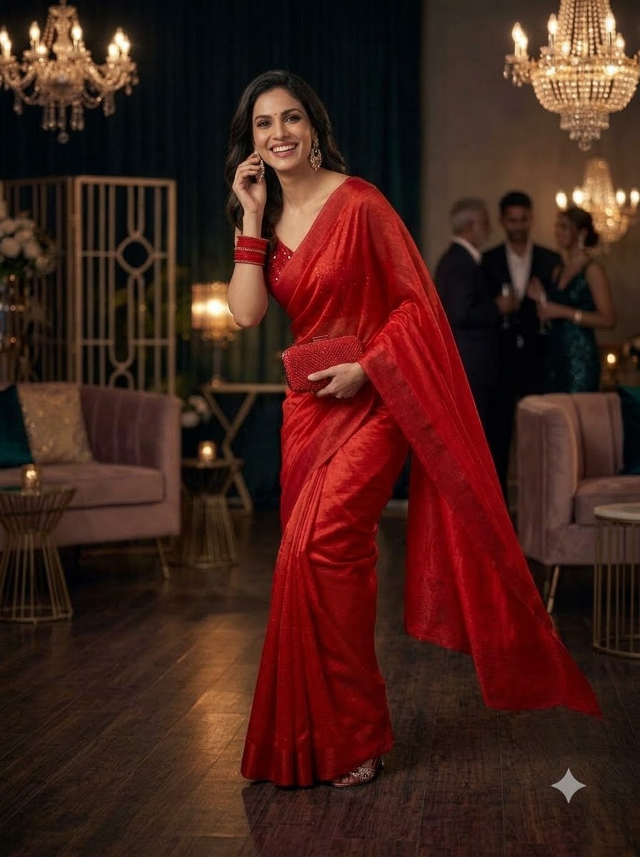 Night Out Glam Satin Silk Saree