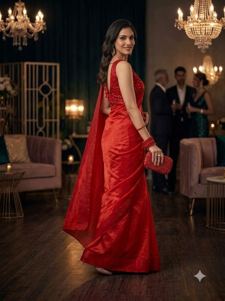 Night Out Glam Satin Silk Saree
