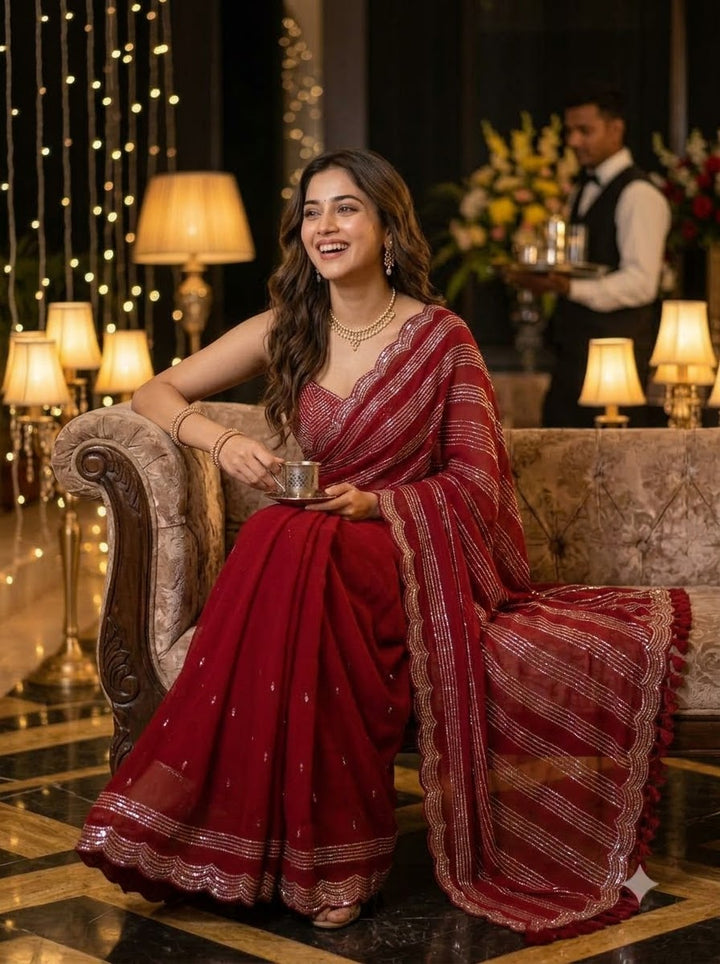 Fearless Woman Georgette Embroidery  Saree