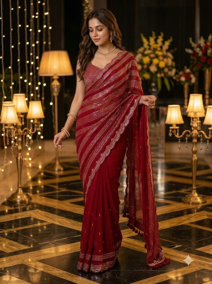 Fearless Woman Georgette Embroidery  Saree
