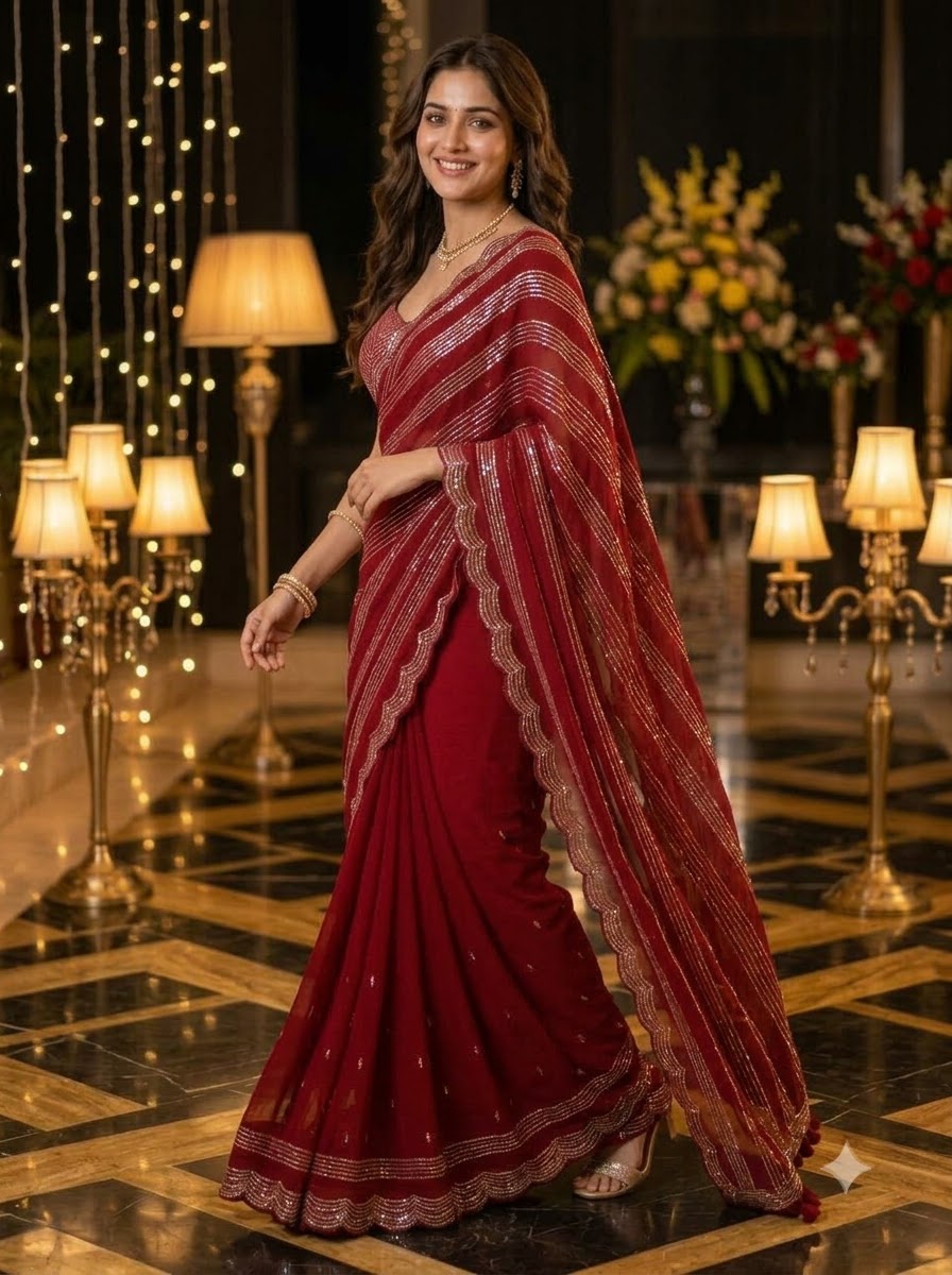 Fearless Woman Georgette Embroidery  Saree