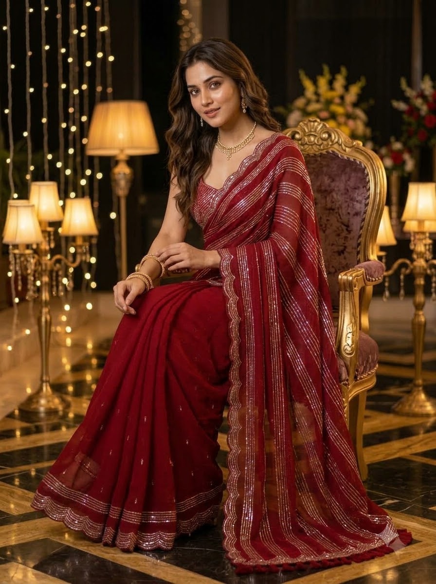 Fearless Woman Georgette Embroidery  Saree