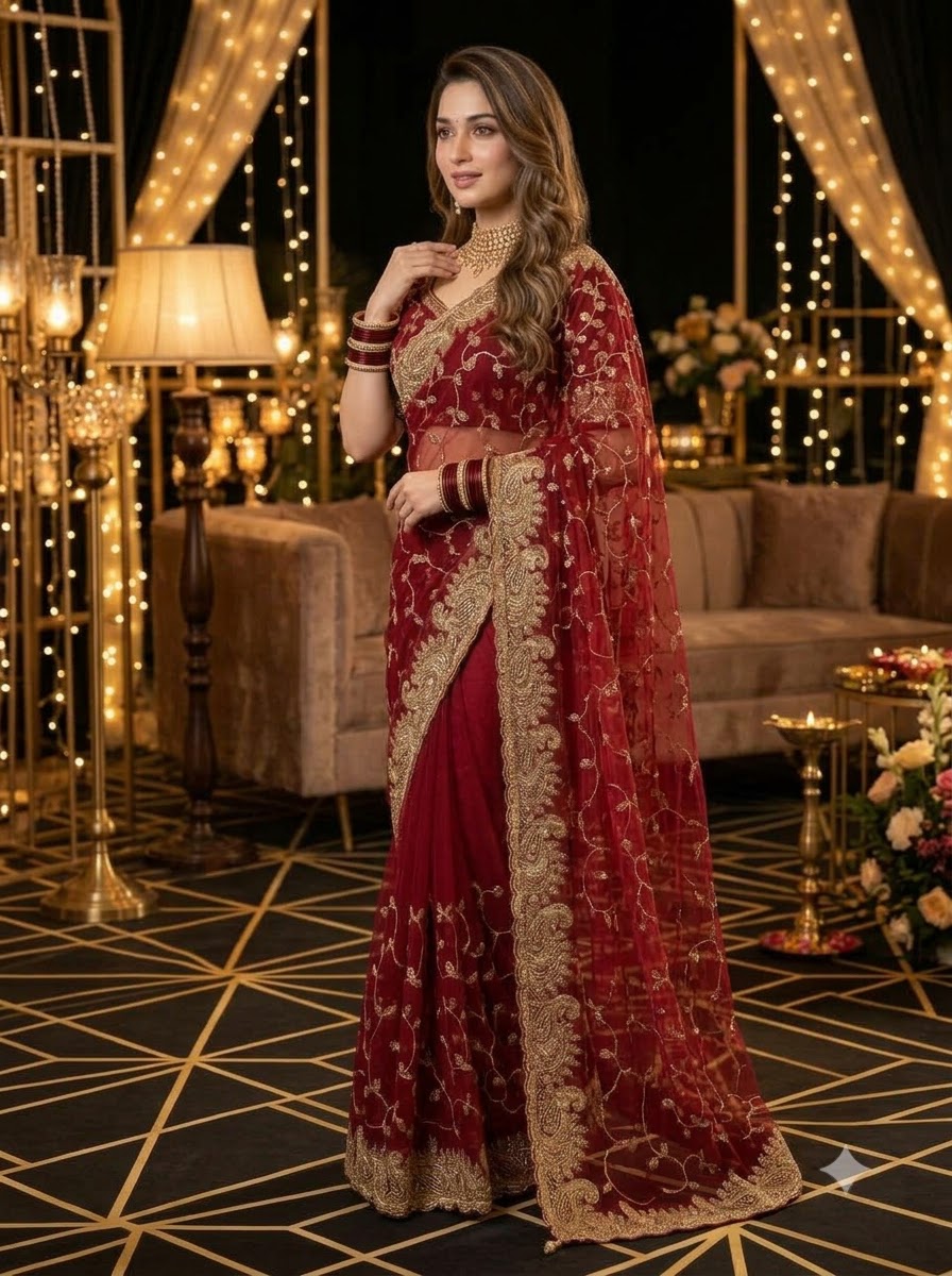 Voice of Her Georgette Embroidery  Saree