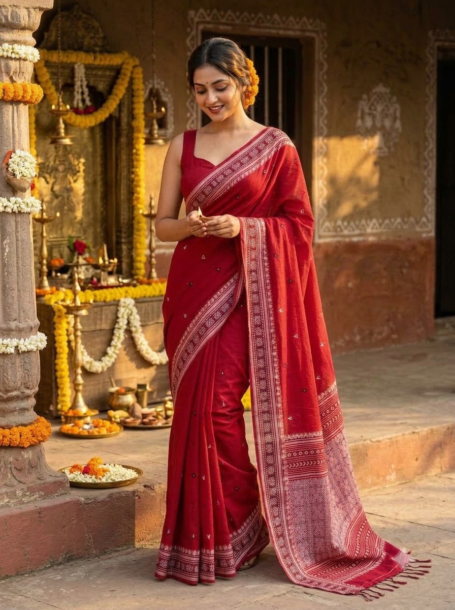Ratnaberi Assam Khadi Jamdani Cotton Saree