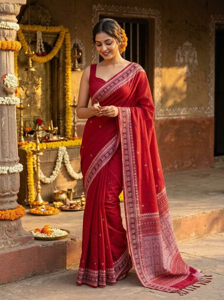 Ratnaberi Assam Khadi Jamdani Cotton Saree