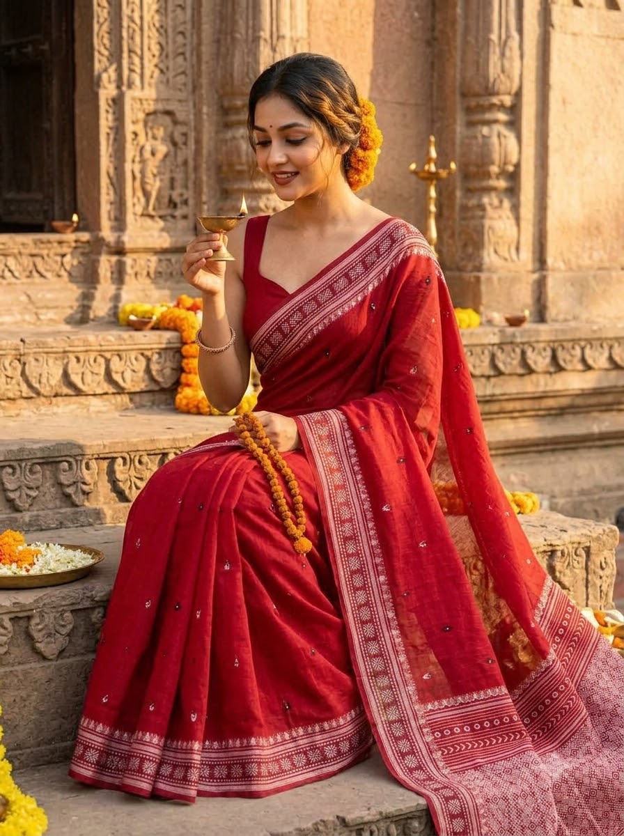 Ratnaberi Assam Khadi Jamdani Cotton Saree