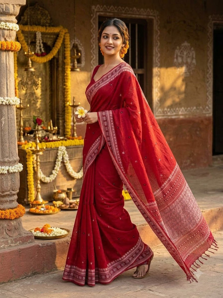 Ratnaberi Assam Khadi Jamdani Cotton Saree