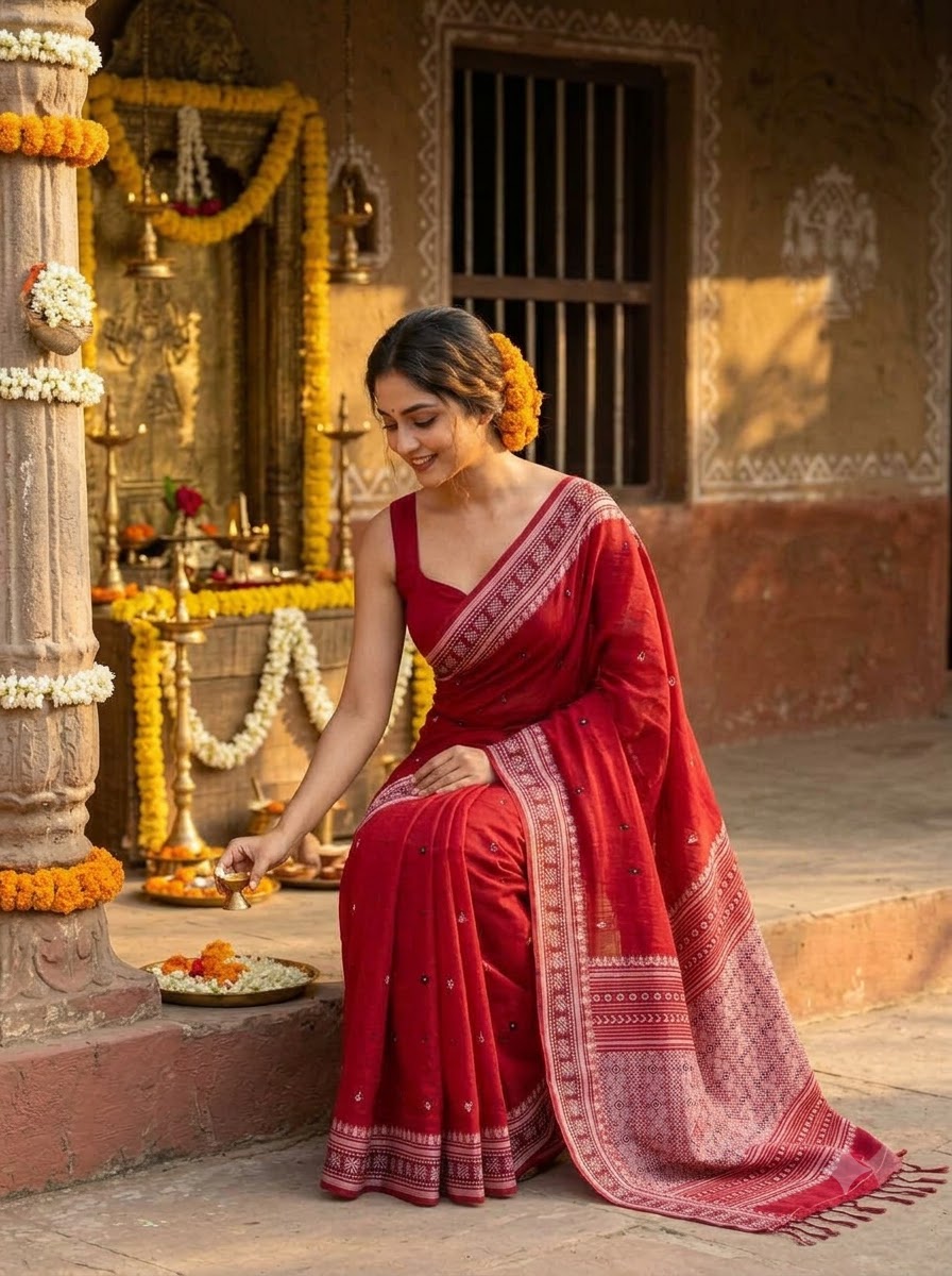 Ratnaberi Assam Khadi Jamdani Cotton Saree