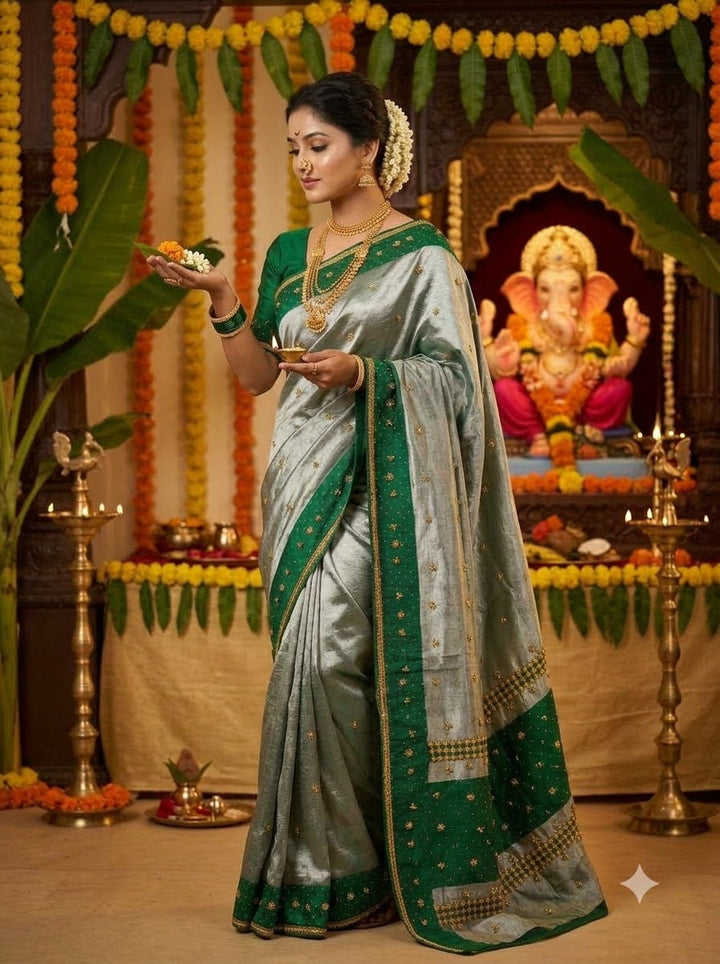 Jhankar Elegance Tissue Banarasi Silk Saree With Ghungroo