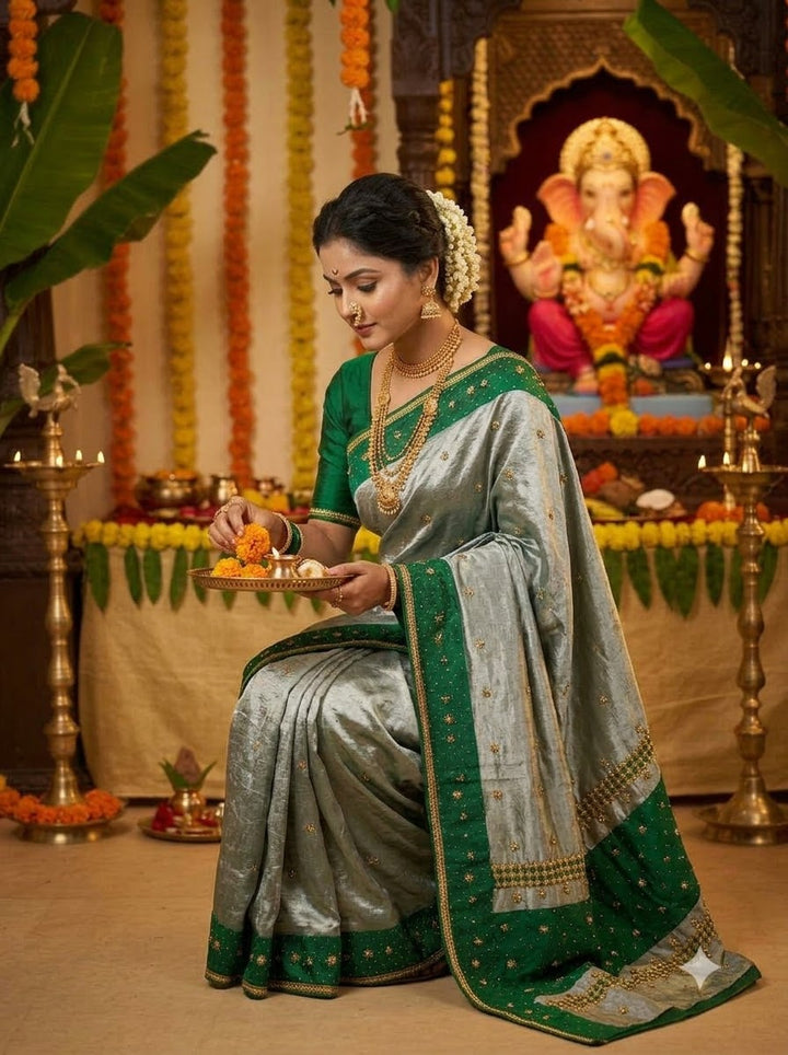 Jhankar Elegance Tissue Banarasi Silk Saree With Ghungroo