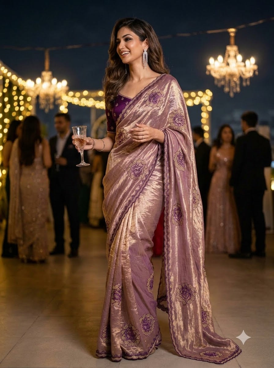Blush Rose Satin Silk Saree