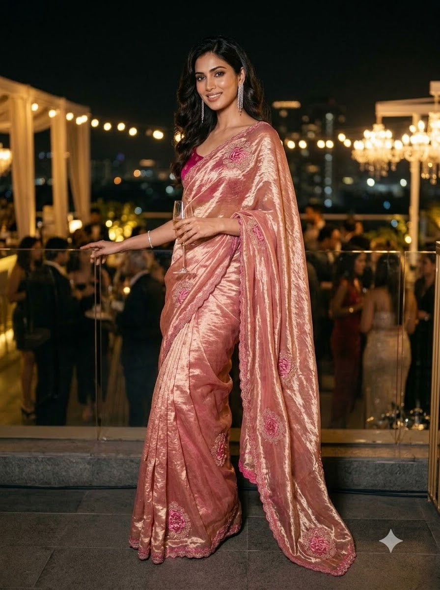 Blush Rose Satin Silk Saree