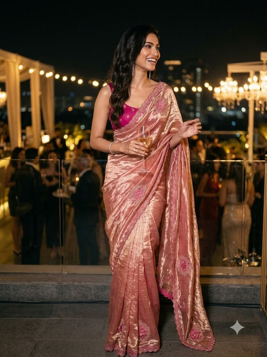 Blush Rose Satin Silk Saree