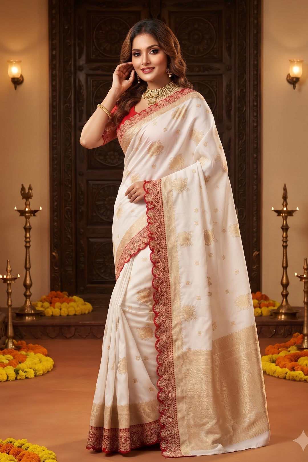 Rajrani Khaddi Georgette Designer Saree with Scallop Border