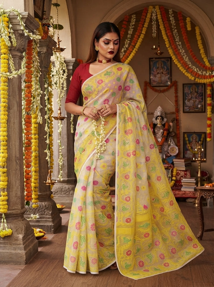 Saraswati Puja Special Dhakai Jamdani Saree