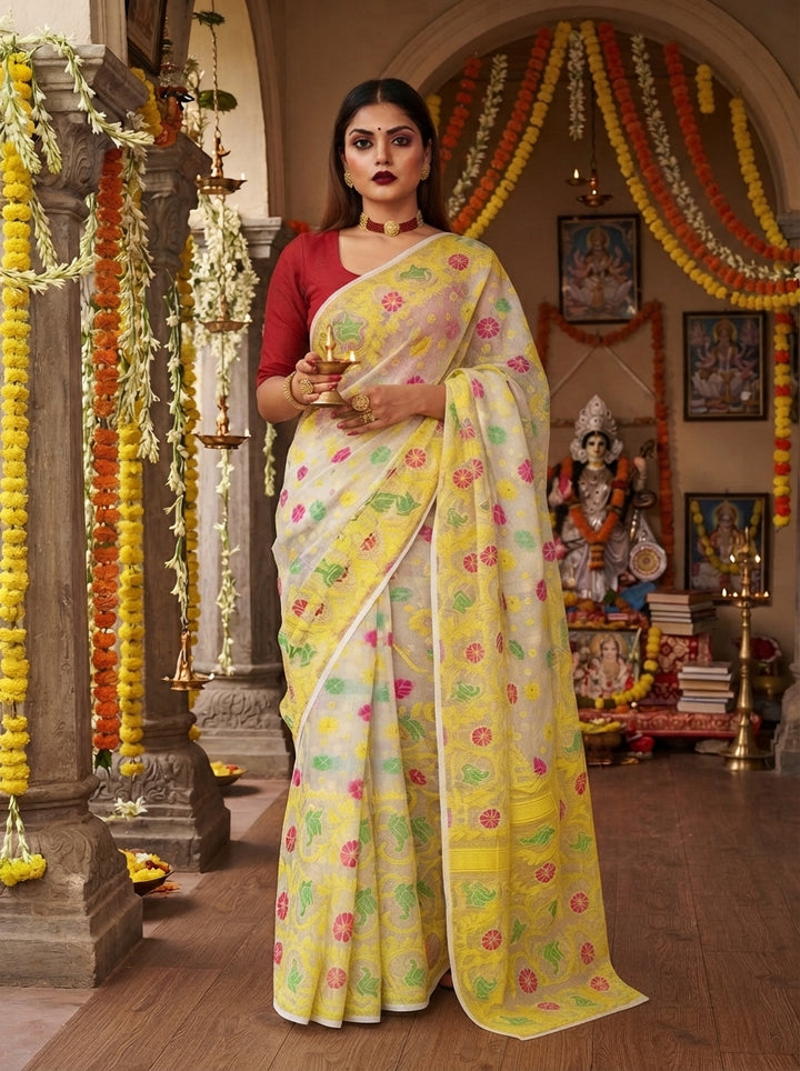 Saraswati Puja Special Dhakai Jamdani Saree