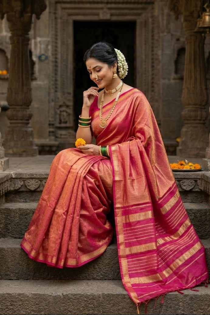 Roudro Chhowa Maheshwari Tissue silk saree