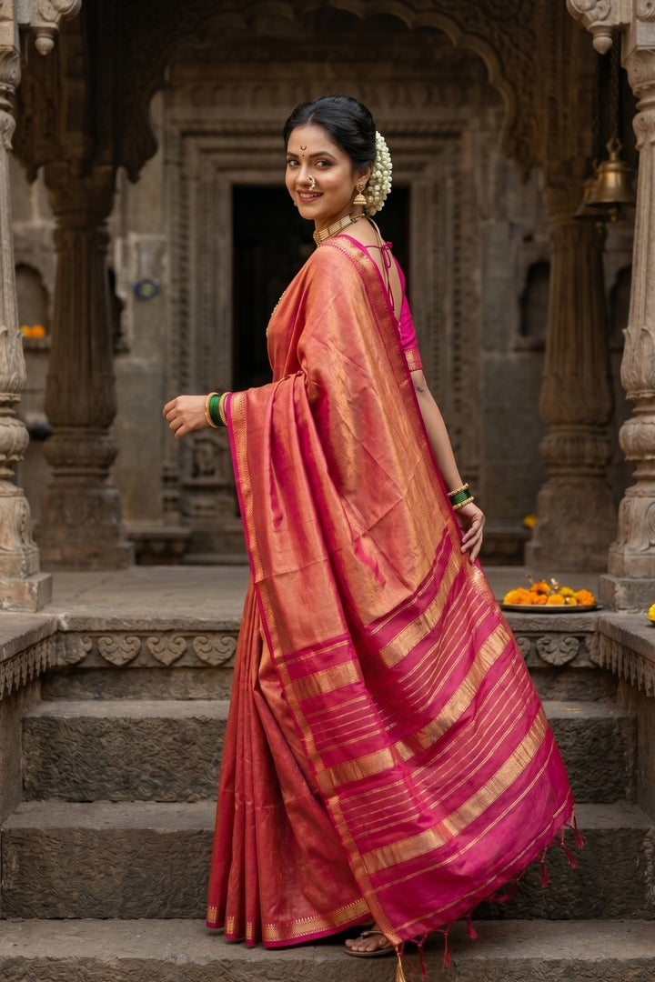 Roudro Chhowa Maheshwari Tissue silk saree