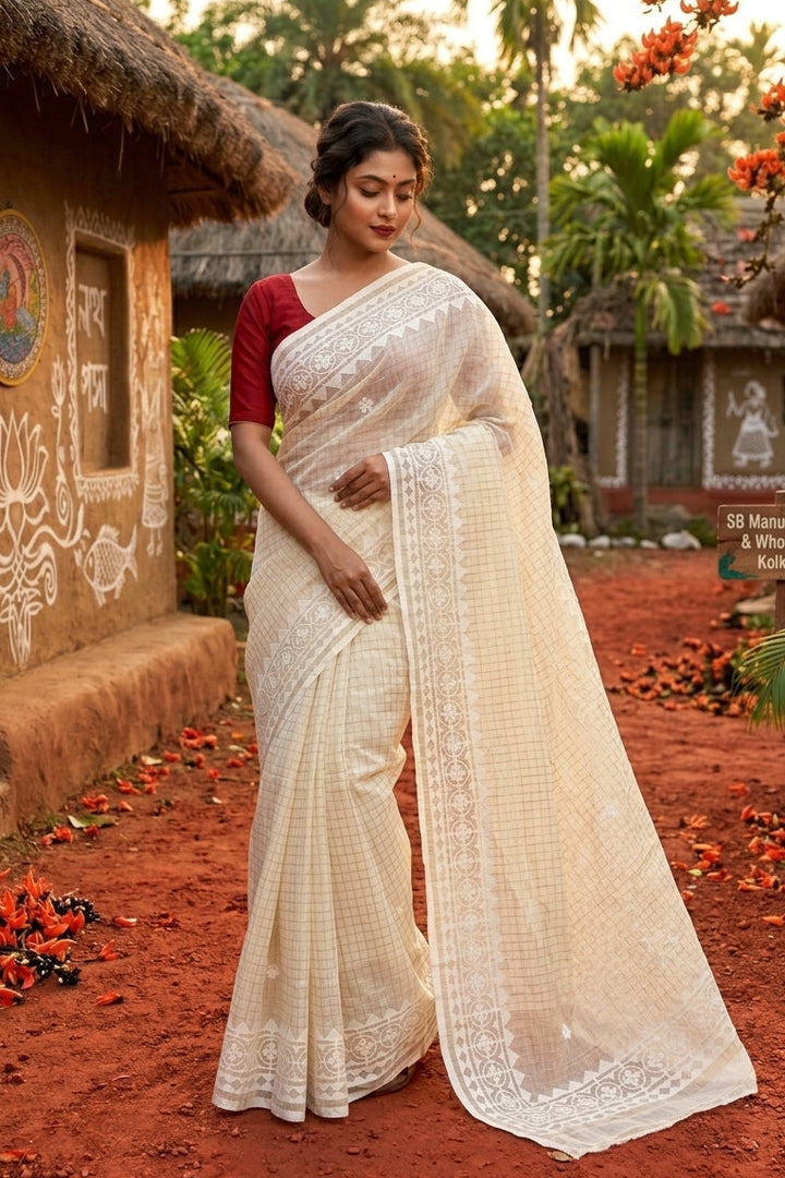 Saptaparni Cotton Kota Applique Saree