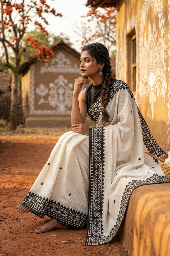 Saptaparni Cotton Kota Applique Saree