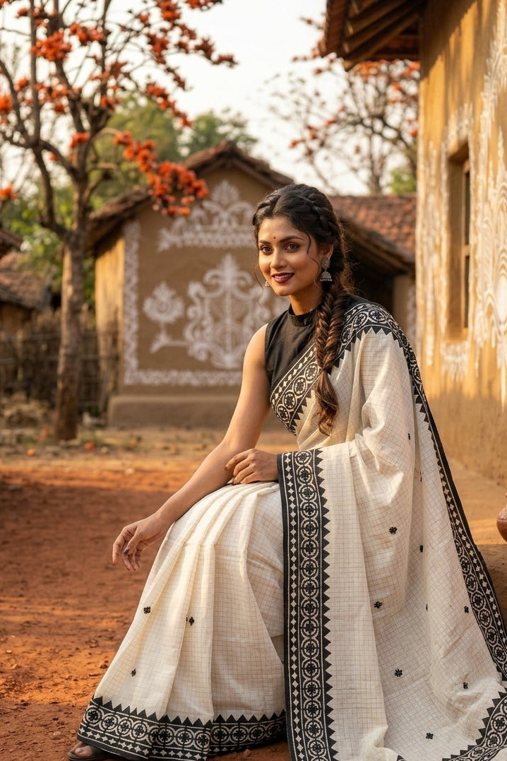 Saptaparni Cotton Kota Applique Saree