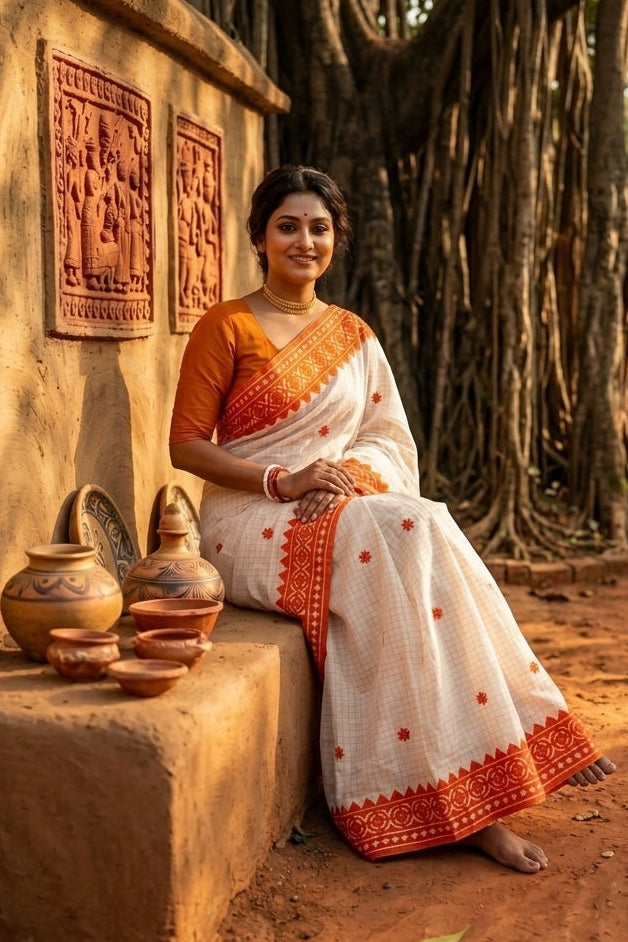 Saptaparni Cotton Kota Applique Saree