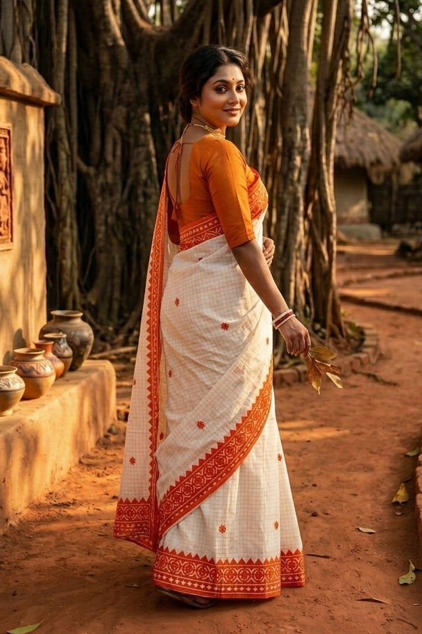 Saptaparni Cotton Kota Applique Saree