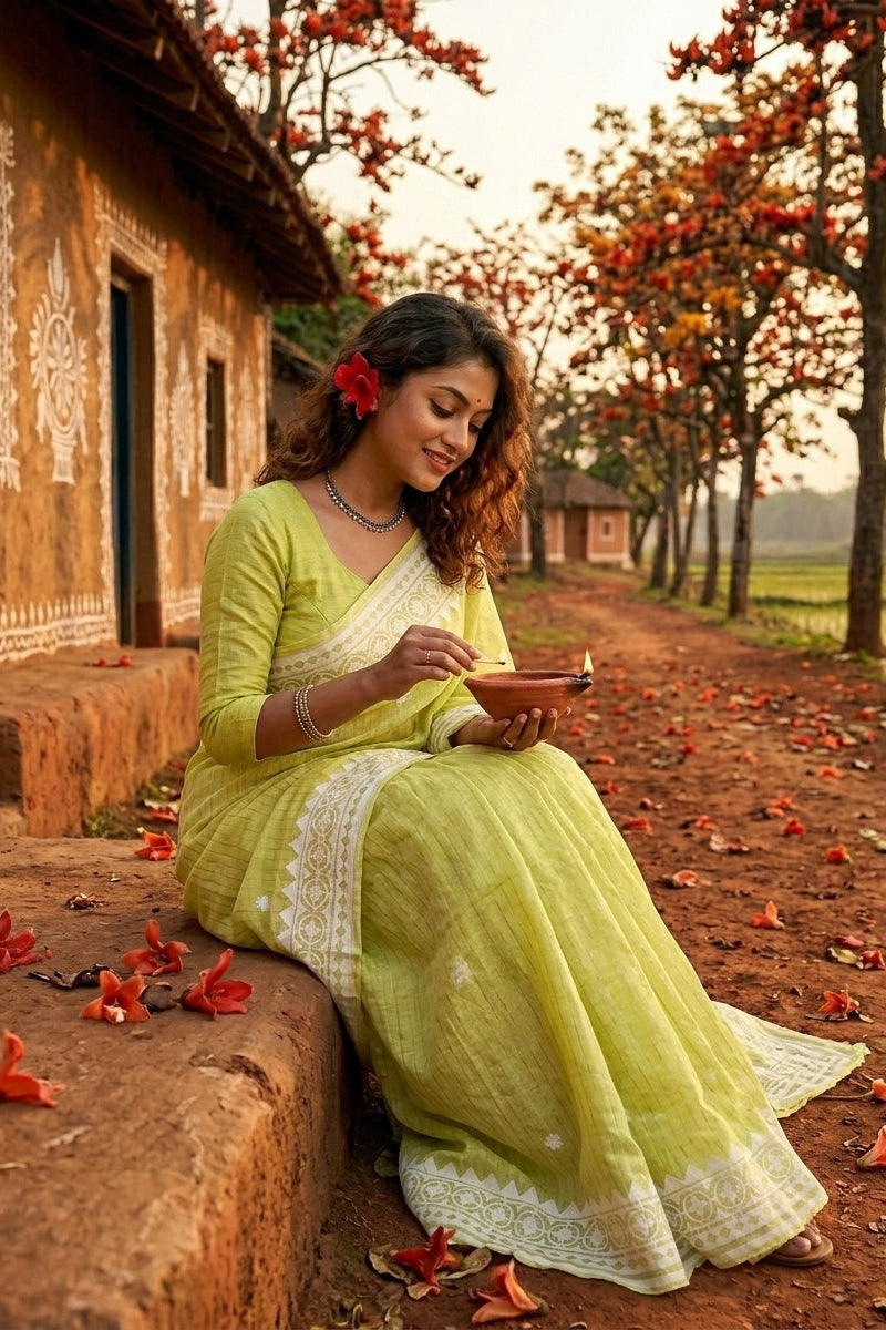 Saptaparni Cotton Kota Applique Saree