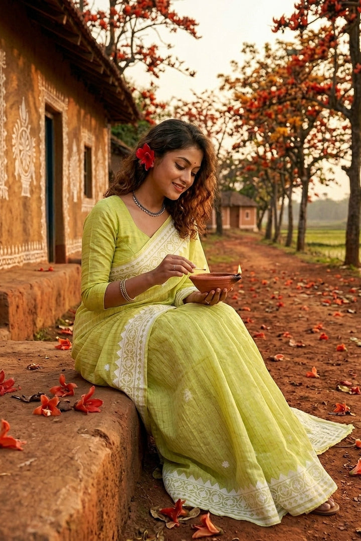 Saptaparni Cotton Kota Applique Saree