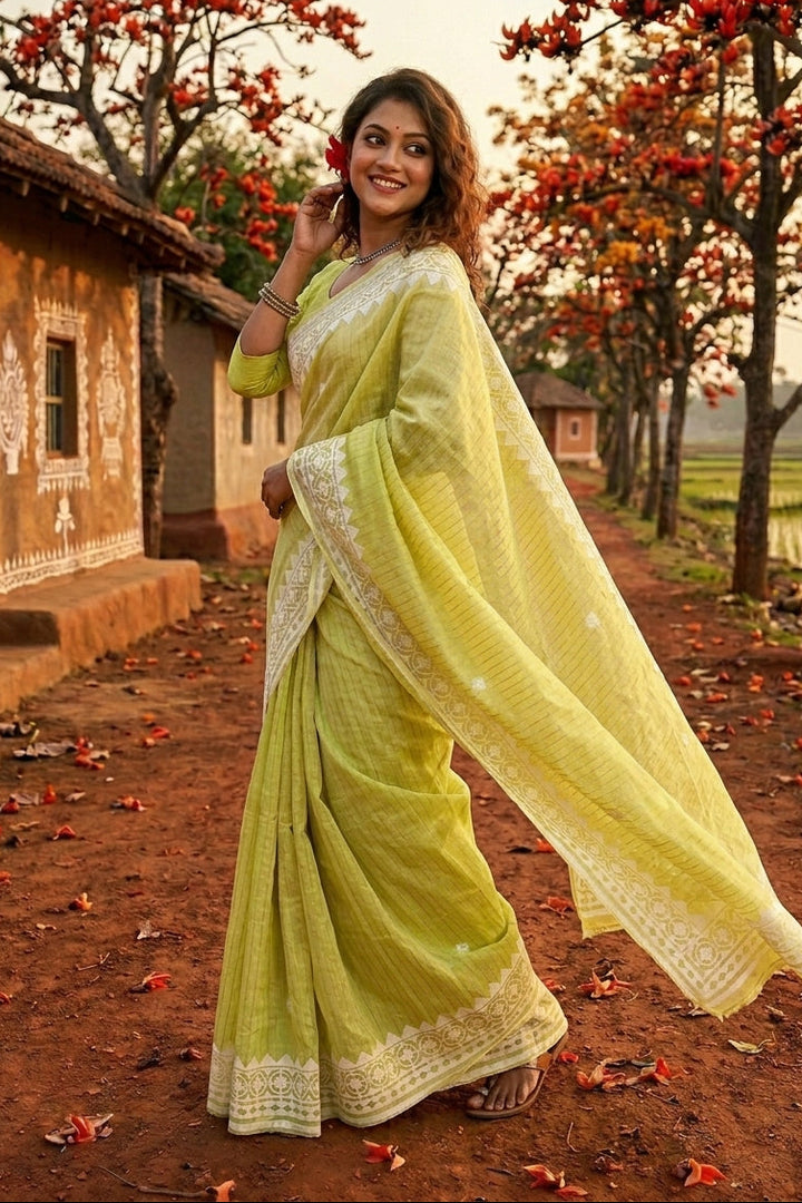 Saptaparni Cotton Kota Applique Saree