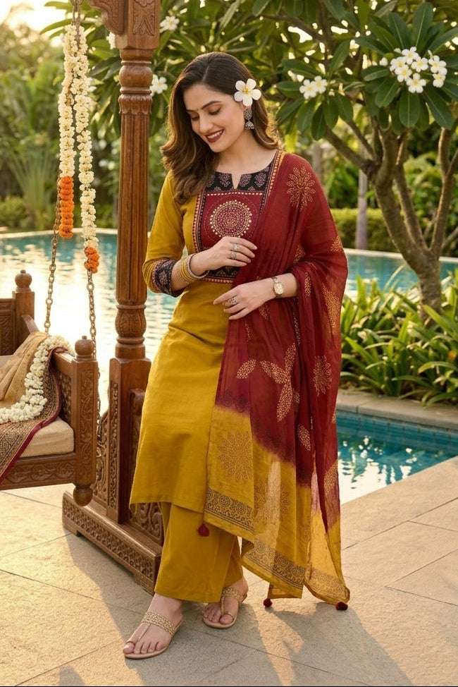 Saffron Symphony Cotton Kurti Set