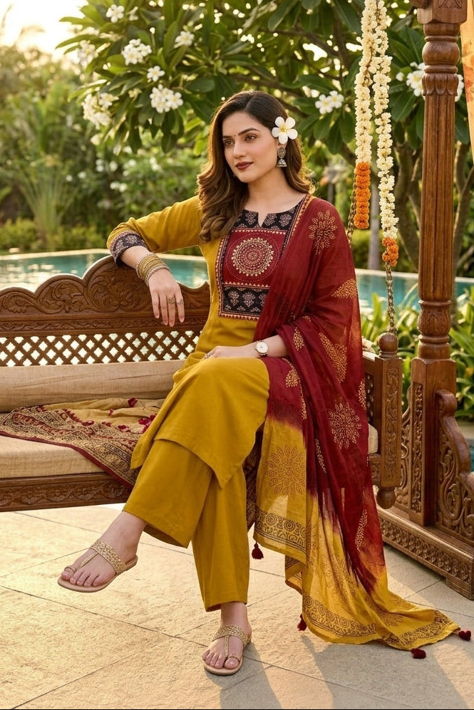 Saffron Symphony Cotton Kurti Set