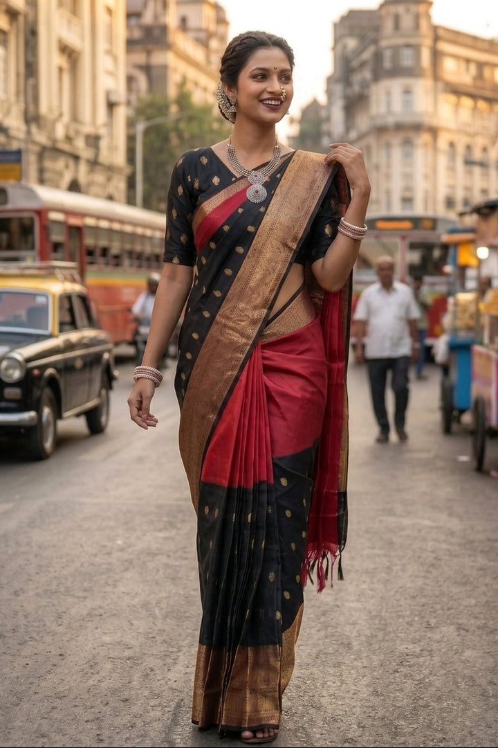 Royal Vermilion Designer Katan Silk Saree