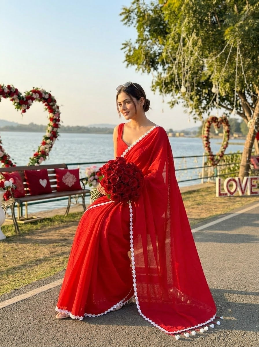Meghanjali (মেঘাঞ্জলি)  Khadi Cotton Saree With Lace