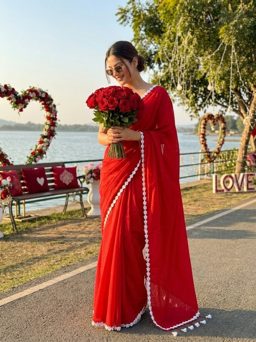 Meghanjali (মেঘাঞ্জলি)  Khadi Cotton Saree With Lace