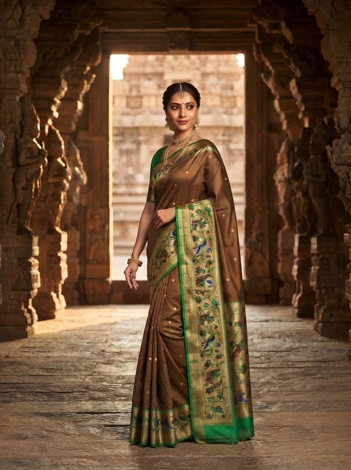 Gilded Majesty- Kanchivaram Paithani Silk (Semi) Saree