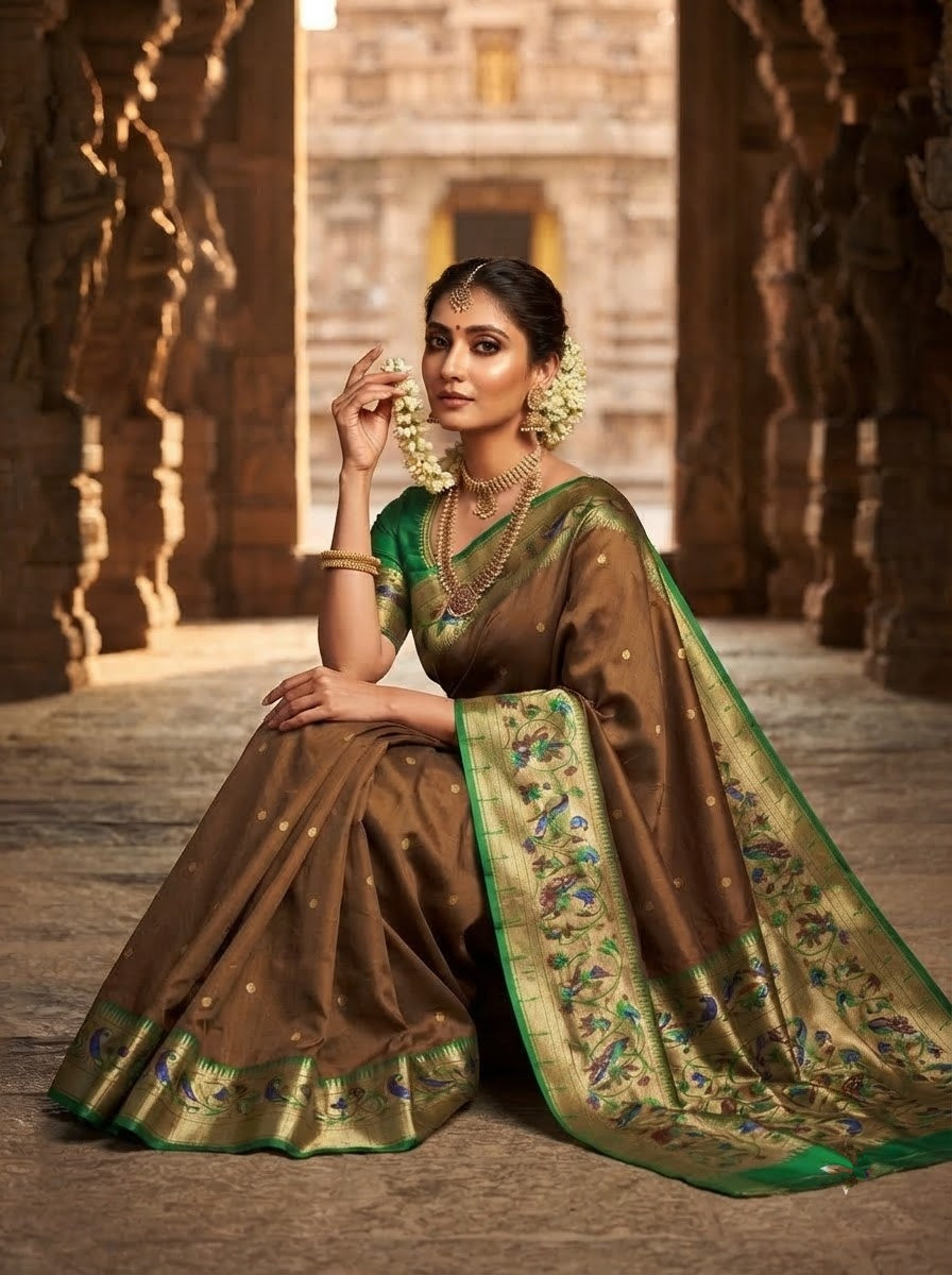 Gilded Majesty- Kanchivaram Paithani Silk (Semi) Saree
