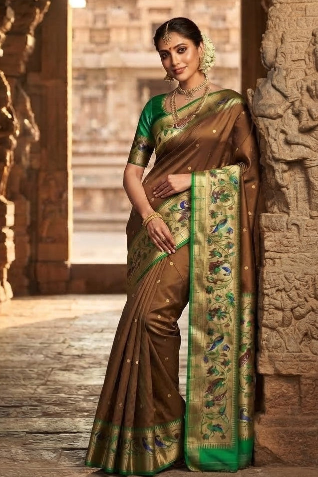Gilded Majesty- Kanchivaram Paithani Silk (Semi) Saree