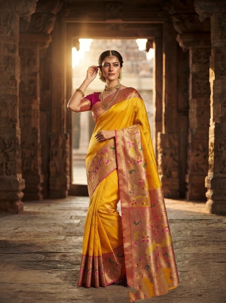 Gilded Majesty- Kanchivaram Paithani Silk (Semi) Saree