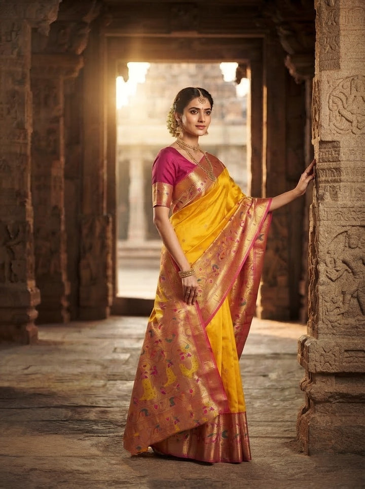 Gilded Majesty- Kanchivaram Paithani Silk (Semi) Saree