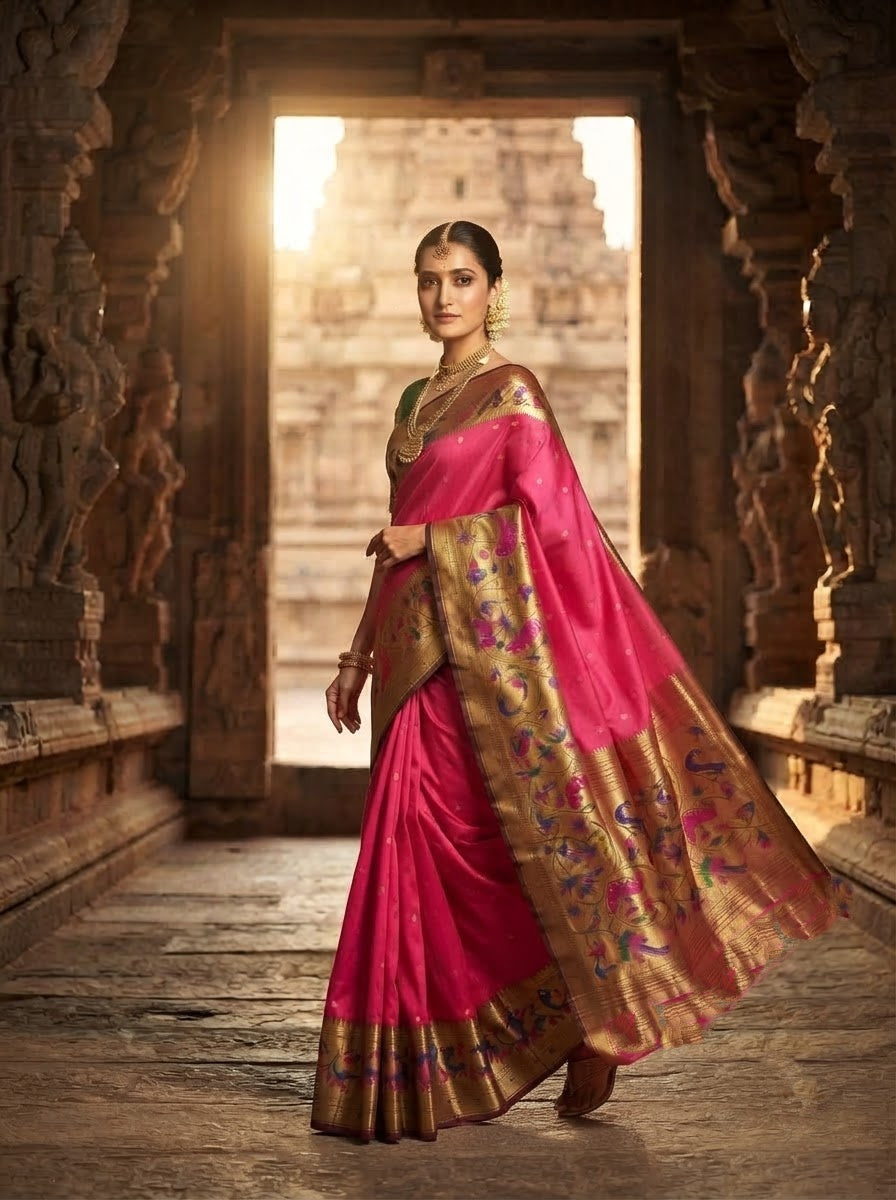 Gilded Majesty- Kanchivaram Paithani Silk (Semi) Saree