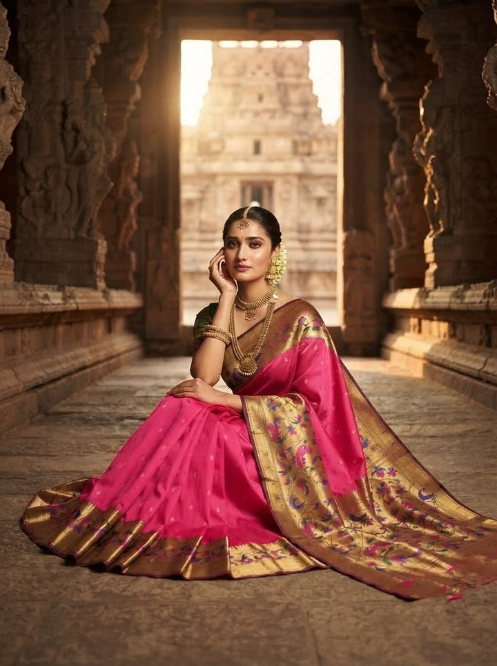 Gilded Majesty- Kanchivaram Paithani Silk (Semi) Saree