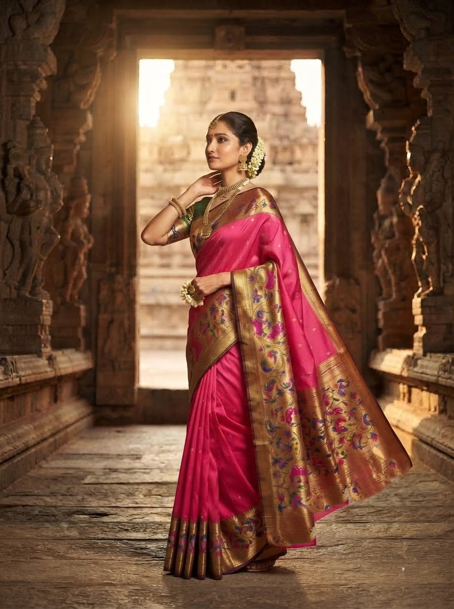 Gilded Majesty- Kanchivaram Paithani Silk (Semi) Saree