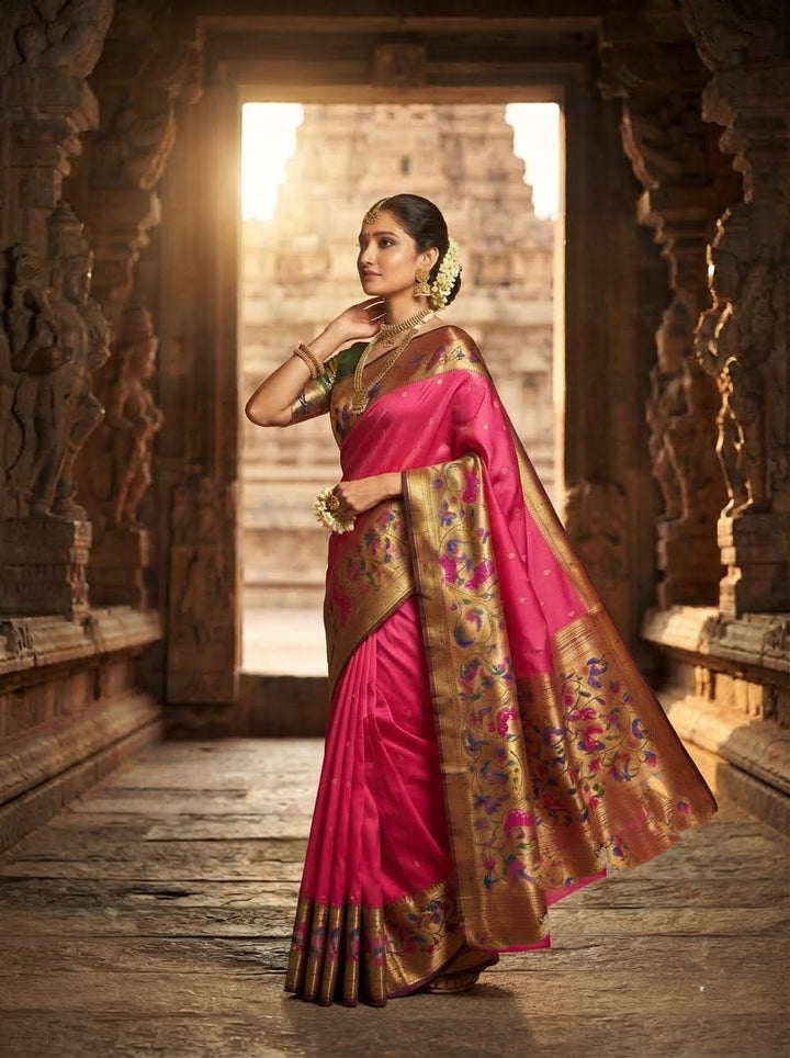 Gilded Majesty- Kanchivaram Paithani Silk (Semi) Saree