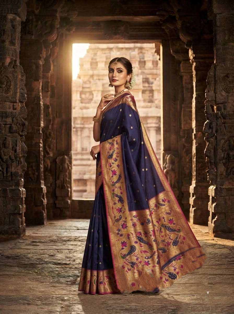 Gilded Majesty- Kanchivaram Paithani Silk (Semi) Saree