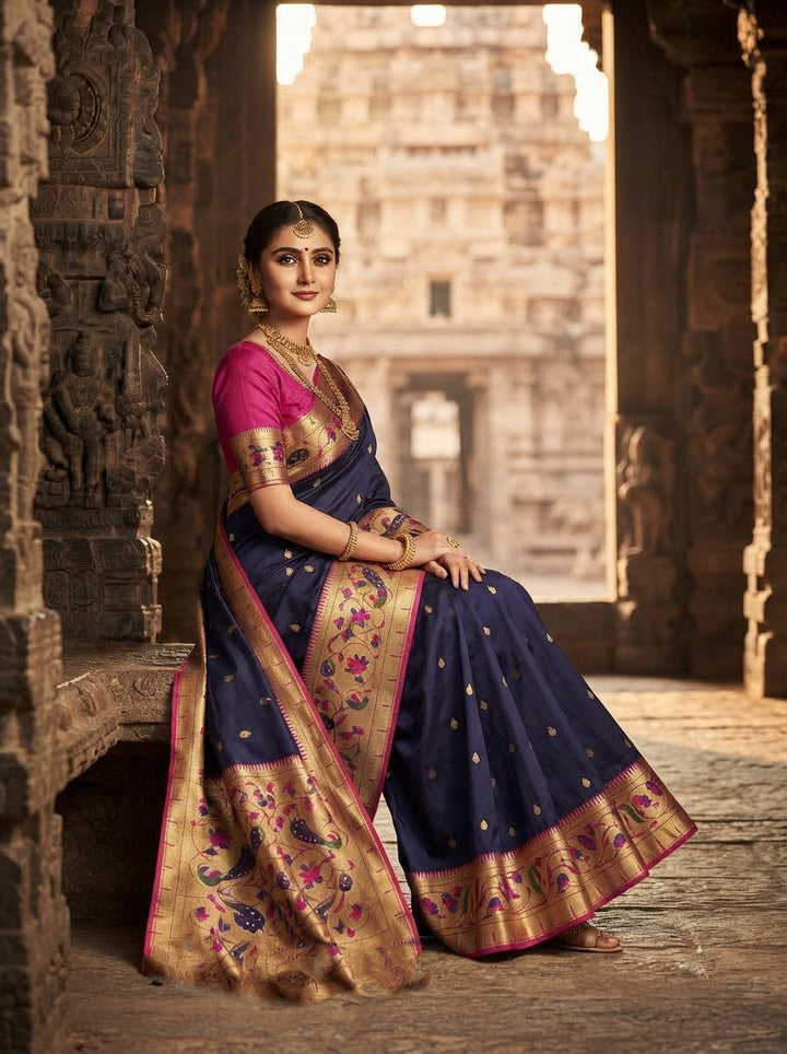 Gilded Majesty- Kanchivaram Paithani Silk (Semi) Saree