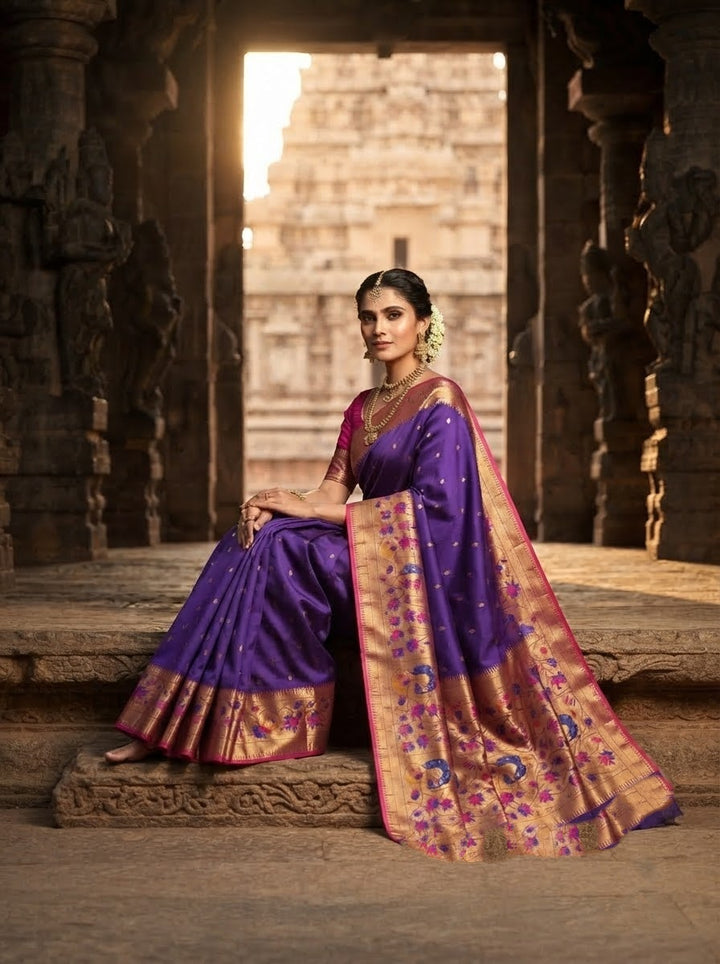 Gilded Majesty- Kanchivaram Paithani Silk (Semi) Saree