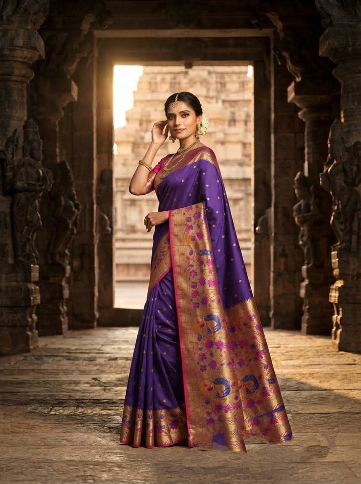 Gilded Majesty- Kanchivaram Paithani Silk (Semi) Saree