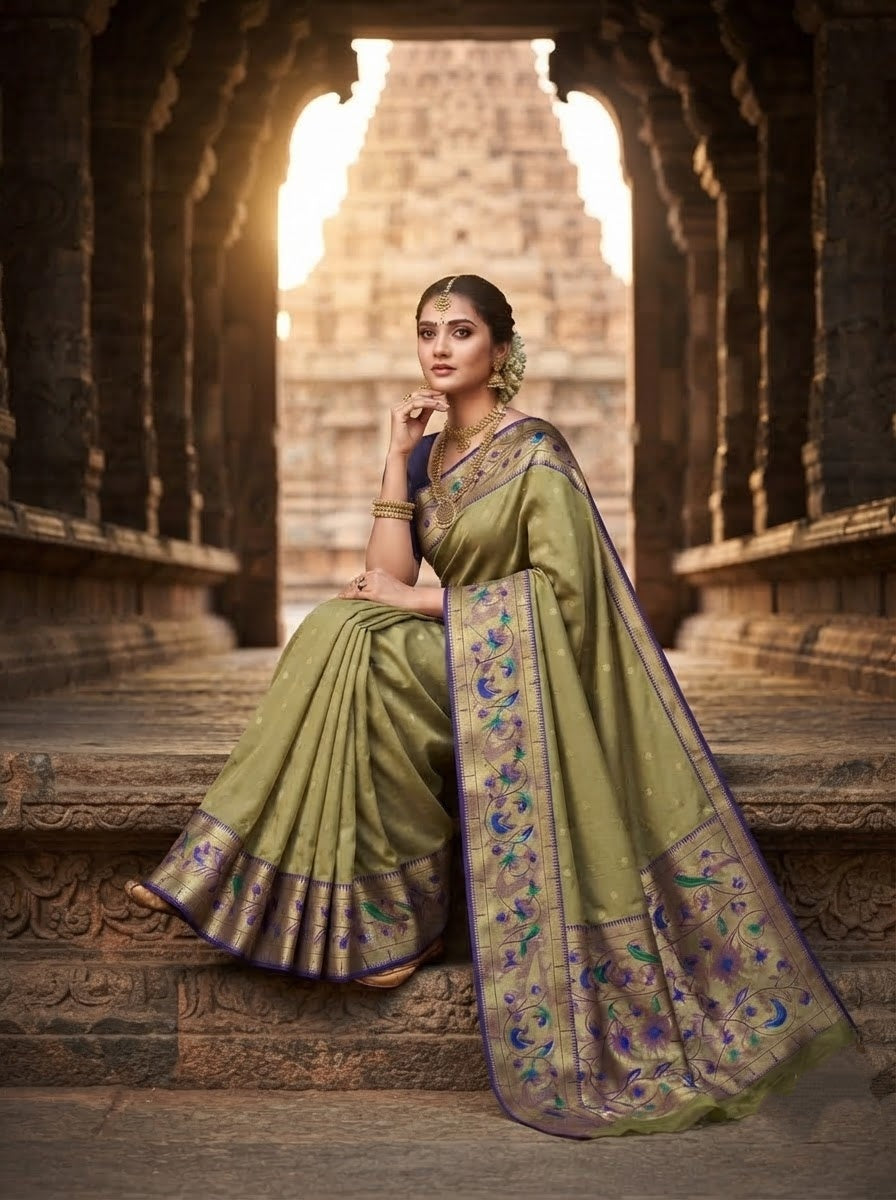 Gilded Majesty- Kanchivaram Paithani Silk (Semi) Saree